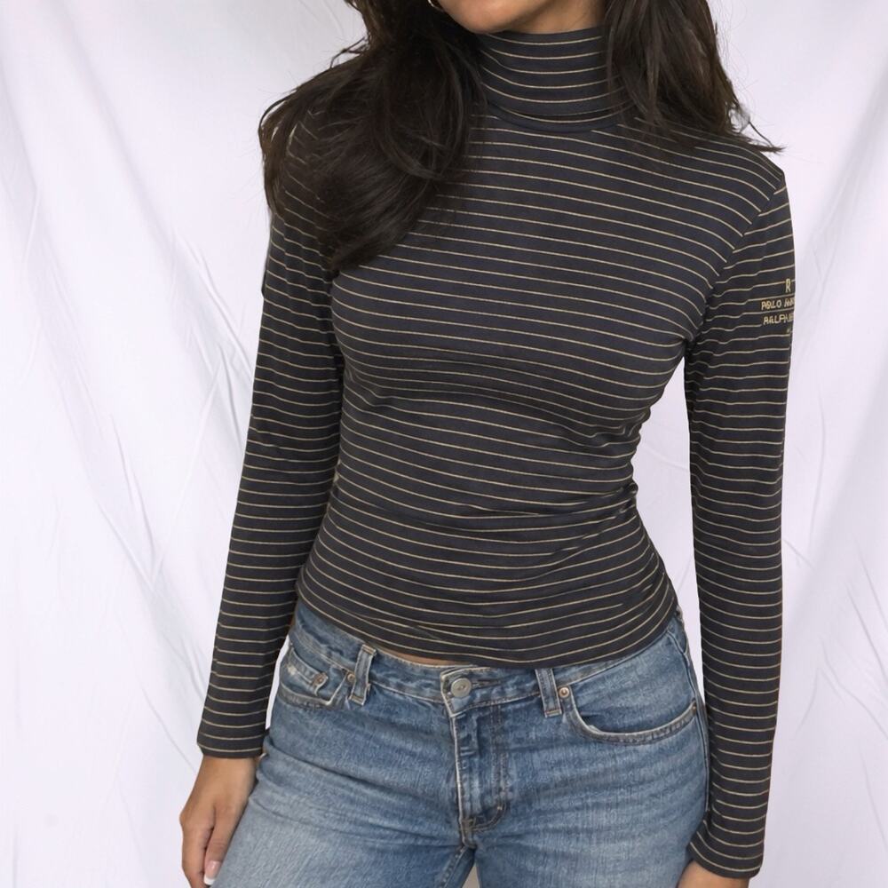 Vintage Polo Jeans Co Ralph Lauren Striped Turtleneck Top Size Medium